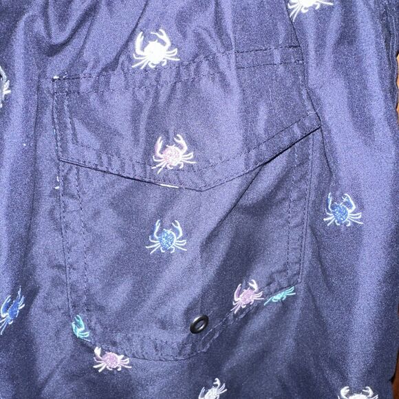 Charleston Threads Med. Swim Trunks Navy Embroidered Crab Theme With Mesh Lining - Picture 5 of 7